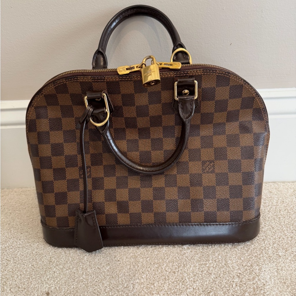 Louis Vuitton Brown Satchel with Checkered Pattern
